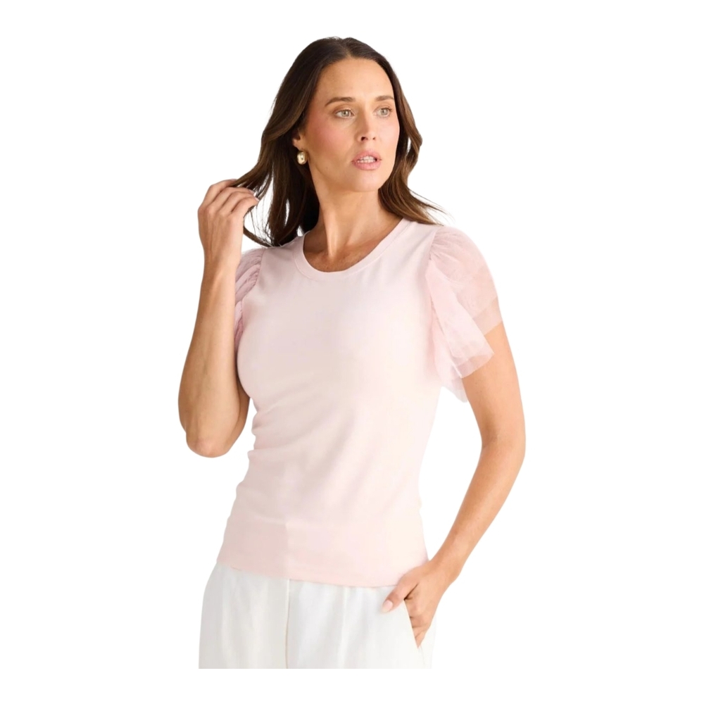 Elegant A Love Story Pink Puff Tulle Sleeve Top
